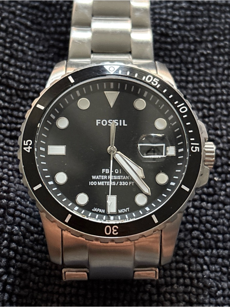 Fossil Mens Silver Stainless Steel Watch With Black Dial